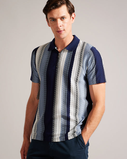 WALRAF-Tops-SS Textured Stripe Zip Polo- Ted Baker Romania